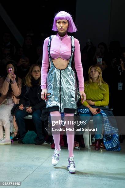 Gigi Hadid walks the runway during the Jeremy Scott fashion show during New York Fashion Week: The Shows at Gallery I at Spring Studios on February...