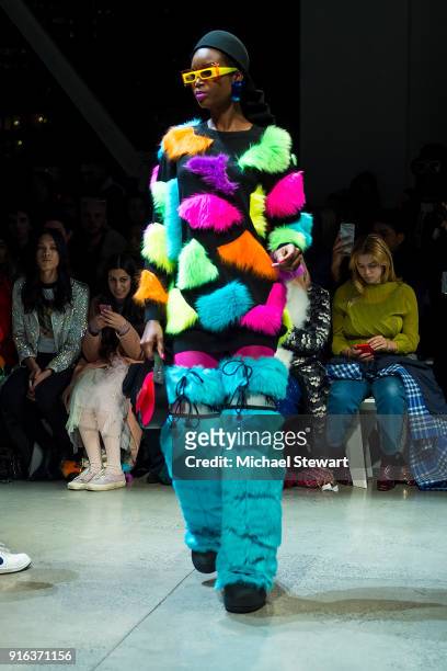 Maria Borges walks the runway during the Jeremy Scott fashion show during New York Fashion Week: The Shows at Gallery I at Spring Studios on February...