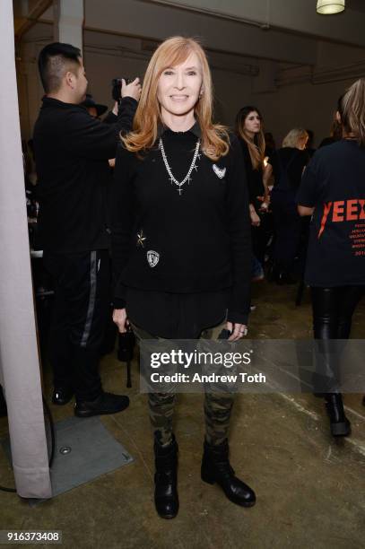 Designer Nicole Miller poses backstage for Nicole Miller during New York Fashion Week: The Shows at Industria Studios on February 9, 2018 in New York...