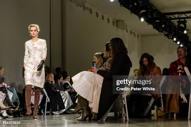 Maartje Verhoef walks the runway at Brock Collection Fashion Show during New York Fashion Week at Gallery II at Spring Studios on February 9, 2018 in...