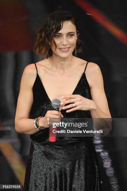 Anna Foglietta attends the fourth night of the 68. Sanremo Music Festival on February 9, 2018 in Sanremo, Italy.