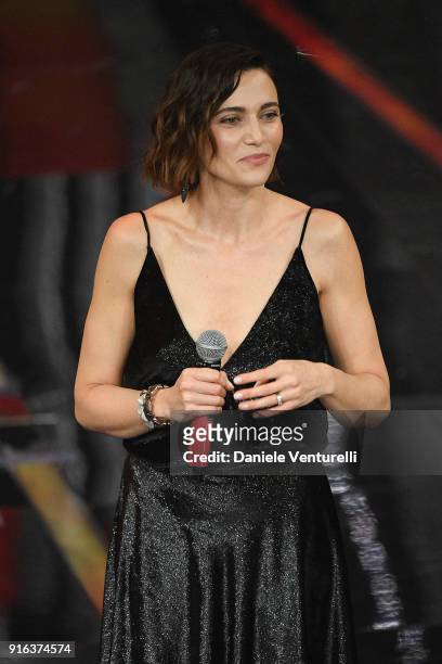 Anna Foglietta attends the fourth night of the 68. Sanremo Music Festival on February 9, 2018 in Sanremo, Italy.