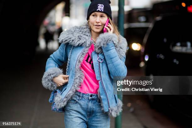 Jessica Minkoff seen outside Tory Burch on February 9, 2018 in New York City.