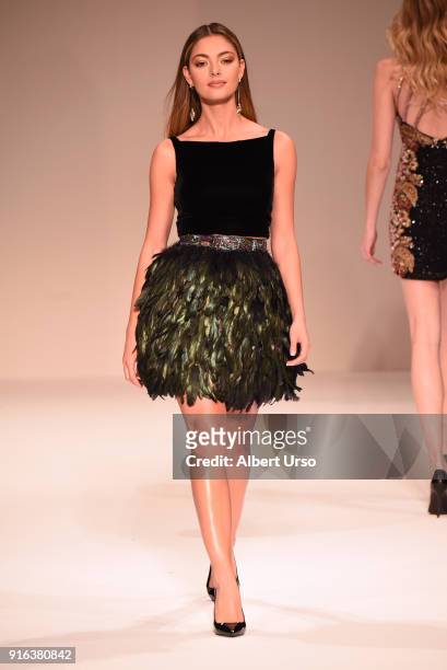 Miss Universe 2017 Demi-Leigh Nel-Peters walks the runway during the NYFW Sherri Hill Runway Show on February 9, 2018 in New York City.
