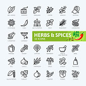 Spices, condiments and herbs  - outline icons collection