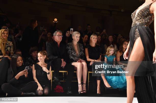 Peter Cook, Ireland Baldwin and Kristen Taekman attend the NYFW Sherri Hill Runway Show on February 9, 2018 in New York City.