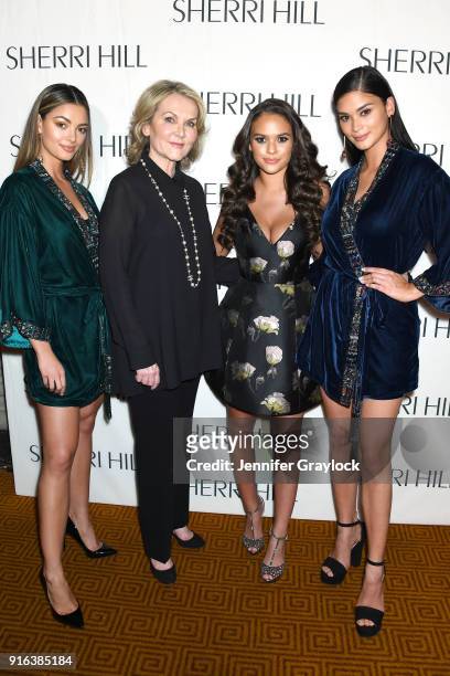 Miss Universe 2017 Demi-Leigh Nel-Peters, Sherri Hill, Madison Pettis and Pia Wurtzbach attend the NYFW Sherri Hill Runway Show on February 9, 2018...