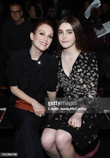 Actor Julianne Moore and daughter Liv Freundlich attend the Bottega Veneta Fall/Winter 2018 fashion show at New York Stock Exchange on February 9,...