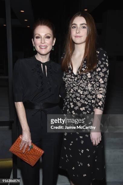 Actor Julianne Moore and daughter Liv Freundlich attend the Bottega Veneta Fall/Winter 2018 fashion show at New York Stock Exchange on February 9,...