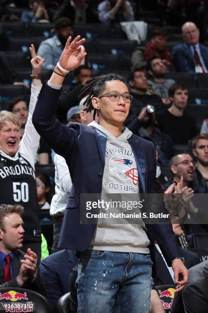 Jeremy Lin of the Brooklyn Nets reacts during the game against the Milwaukee Bucks on February 4, 2018 at Barclays Center in Brooklyn, New York. NOTE...
