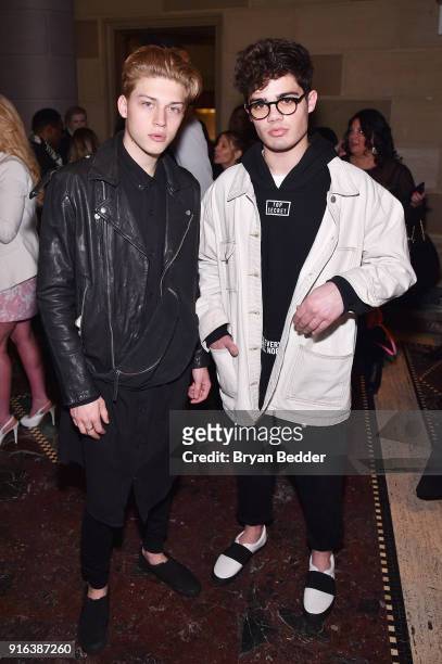 Actors Ricky Garcia and Emery Kelly attend the NYFW Sherri Hill Runway Show on February 9, 2018 in New York City.