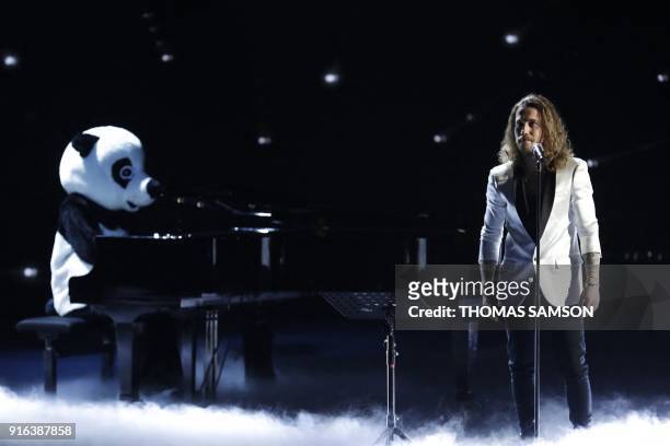 French singer, songwriter and composer Julien Dore performs on stage during the 33rd Victoires de la Musique, the annual French music awards...