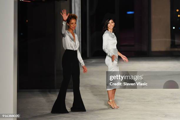 Designers Carly Cushnie and Michelle Ochs walk the ruway for Cushnie Et Ochs during New York Fashion Week: The Shows at Pier 17 on February 9, 2018...