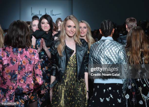 Models walk the runway during Mary Kary at Nicole Miller Fall 2018 at Industria Studios on February 9, 2018 in New York City.