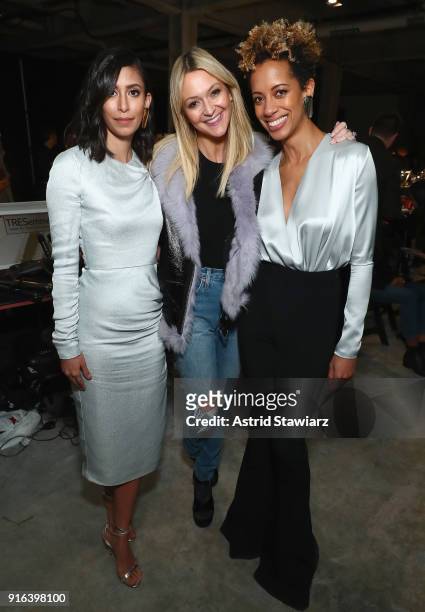Fashion Designer Michelle Ochs, Fashion editor Zanna Roberts Rassi and Fashion Designer Carly Cushnie pose backstage with TRESemme At Cushnie et Ochs...