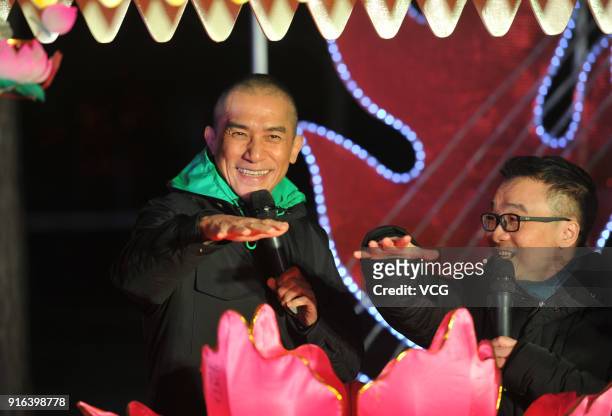 Actor Tony Leung Chiu Wai and director Raman Hui promote 'Monster Hunt 2' at Jingsha Ruins Museum on February 9, 2018 in Chengdu, Sichuan Province of...