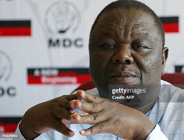 Zimbabwe opposition leader Morgan Tsvangirai gives a press conference on March 20, 2008 in Harare. Tsvangirai, Zimbabwe's main opposition leader and...