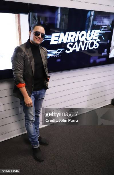 Elvis Crespo visits The Enrique Santos Show At I Heart Latino Studio at I Heart Latino Studios on February 9, 2018 in Miami, Florida.