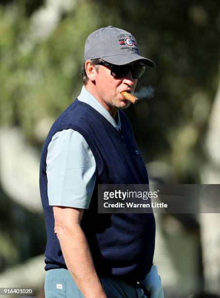 Wayne Gretzky looks on at the 13th green during Round Two of the AT&T Pebble Beach Pro-Am at Monterey Peninsula Country Club on February 9, 2018 in...