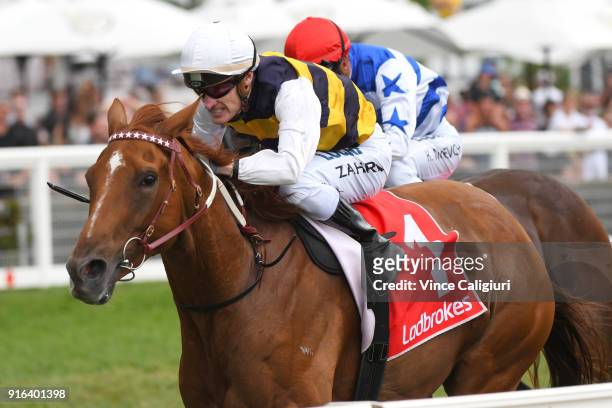 Mark Zahra riding Gailo Chop wins Race 4, Carlyon Cup during Melbourne Racing at Caulfield Racecourse on February 10, 2018 in Melbourne, Australia.