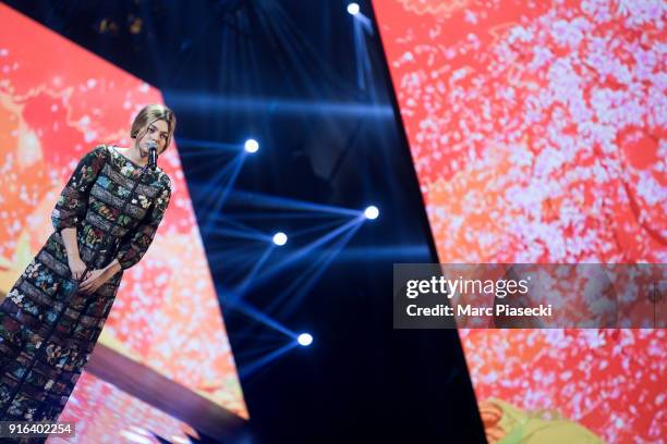 Singer Louane Emera performs during the 33rd Victoires de la Musique 2018 at La Seine Musicale on February 9, 2018 in Boulogne-Billancourt, France.