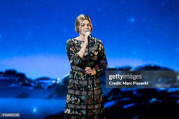 Singer Louane Emera performs during the 33rd Victoires de la Musique 2018 at La Seine Musicale on February 9, 2018 in Boulogne-Billancourt, France.