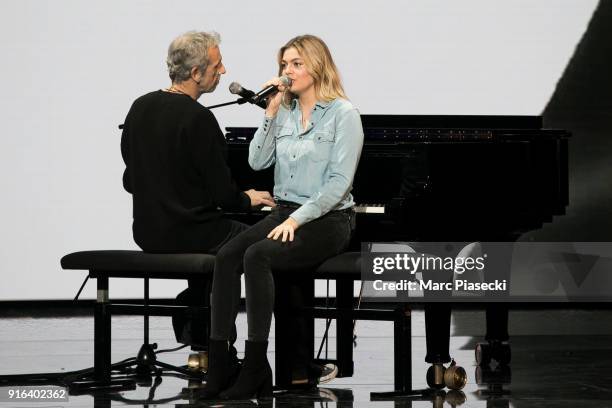 Alain Lanty and singer Louane Emera perform during the 33rd Victoires de la Musique 2018 at La Seine Musicale on February 9, 2018 in...