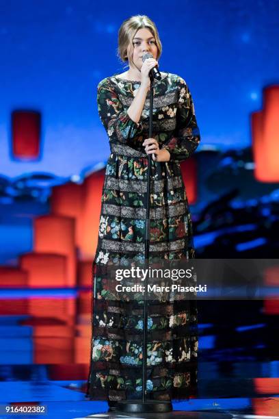 Singer Louane Emera performs during the 33rd Victoires de la Musique 2018 at La Seine Musicale on February 9, 2018 in Boulogne-Billancourt, France.