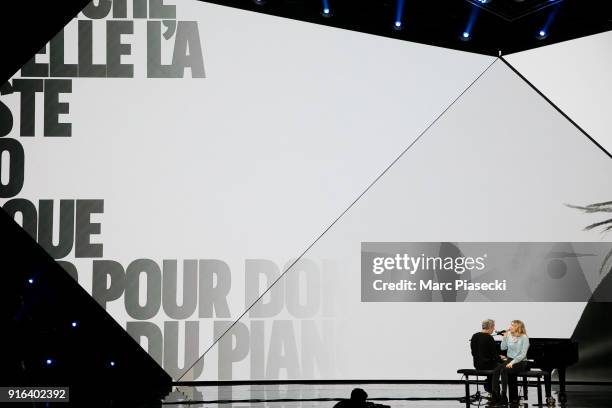 Alain Lanty and singer Louane Emera perform during the 33rd Victoires de la Musique 2018 at La Seine Musicale on February 9, 2018 in...