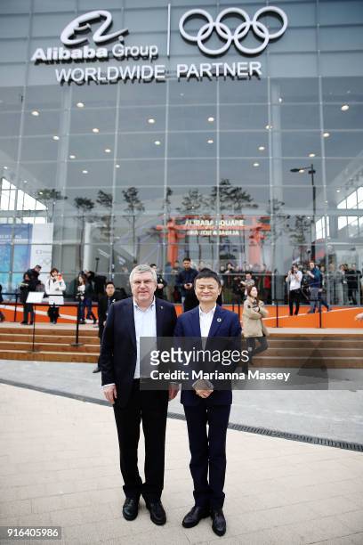 President Thomas Bach and Alibaba Group Executive Chairman Jack Ma pose for a photo in front of the Alibaba Showcase at the PyeongChang 2018 Winter...
