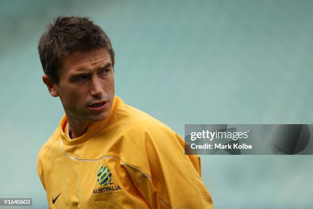 Harry Kewell watches on during an Australian Socceroos training session at the Sydney Football Stadium on October 9, 2009 in Sydney, Australia.