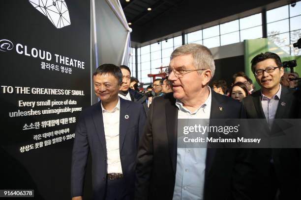 President Thomas Bach and Alibaba Group Executive Chairman Jack Ma tours the Alibaba Showcase at the PyeongChang 2018 Winter Olympic Games on...