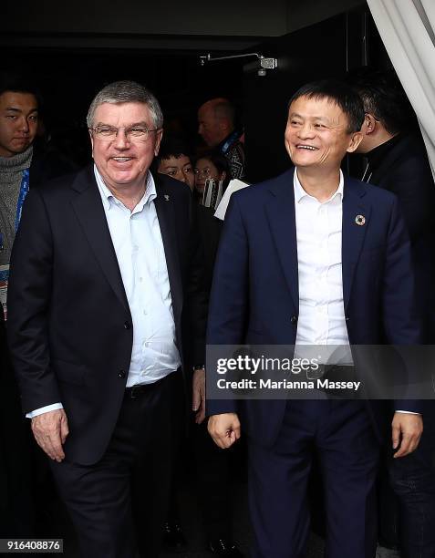 President Thomas Bach and Alibaba Group Executive Chairman Jack Ma tour the Alibaba Showcase at the PyeongChang 2018 Winter Olympic Games on February...
