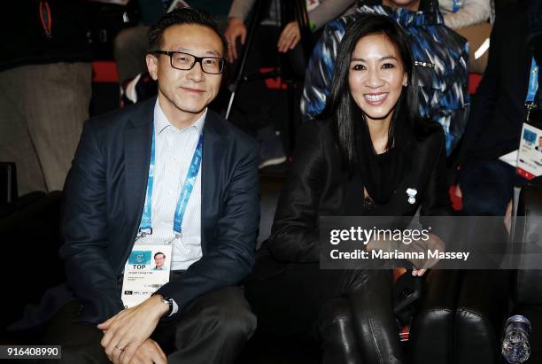 Alibaba Group Executive Vice Chairman Joe Tsai and Olympic figure skater Michelle Kwan at the opening of the Alibaba Showcase at the PyeongChang 2018...