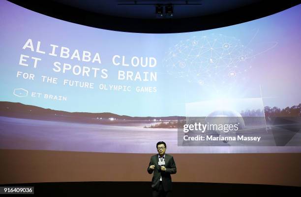 Alibaba Group CMO Chris Tung speaks during the opening of the Alibaba Group Showcase at the PyeongChang 2018 Winter Olympic Games on February 10,...