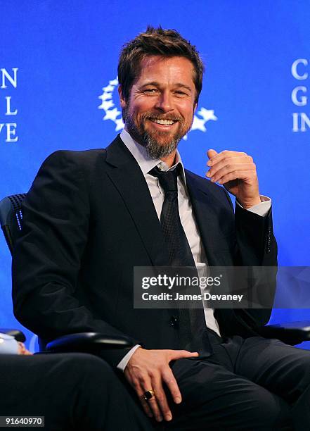 Actor Brad Pitt hosts with former President Bill Clinton an infrastructure special session during the 2009 Clinton Global Initiative at the Sheraton...