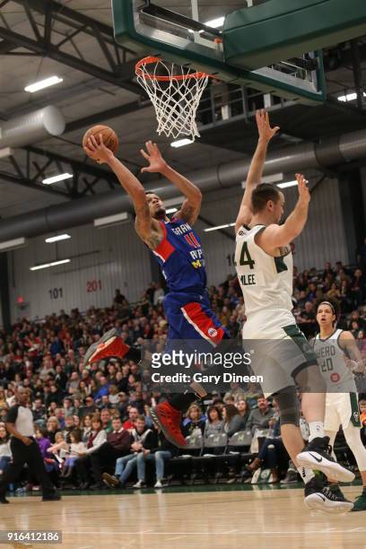 McDaniels of the Grand Rapids Drive shoots the ball during the game against the Wisconsin Herd on February 9, 2018 at the Menominee Nation Arena in...
