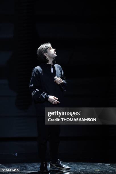 French rapper Aurelien Cotentin aka Orelsan performs during the 33rd Victoires de la Musique, the annual French music awards ceremony, on February 9,...