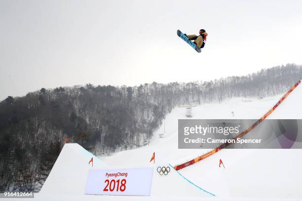Seppe Smits of Belgium trains ahead of the Men's Slopestyle qualification on day one of the PyeongChang 2018 Winter Olympic Games at Phoenix Snow...