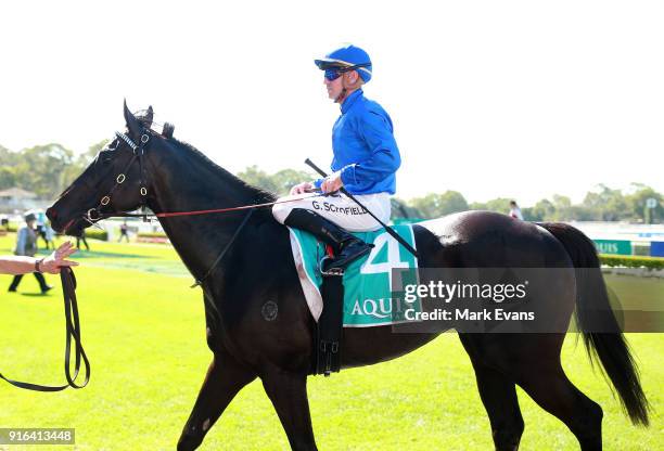 Glyn Schofield on Kementari returns to scale after winning race 6 during Sydney Racing at Warwick Farm on February 10, 2018 in Sydney, Australia.