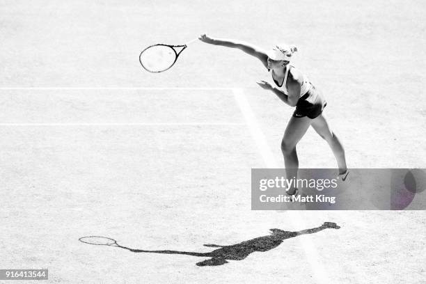 Marta Kostyuk of Ukraine serves in her singles match against Daria Gavrilova of Australia during the Fed Cup tie between Australia and the Ukraine at...