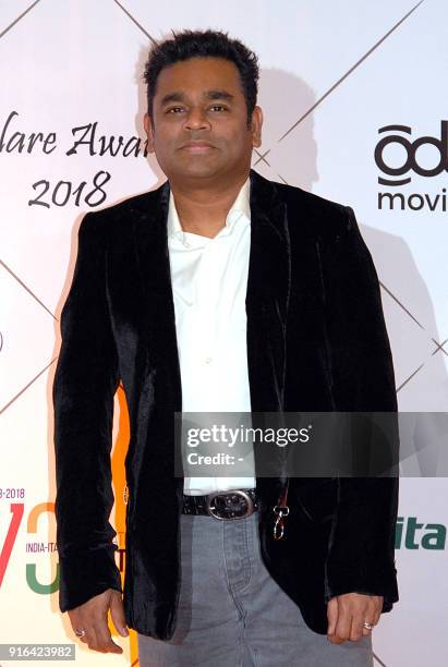 Indian Bollywood music director and singer AR Rehman attends the Volare Awards in Mumbai on February 9, 2018. / AFP PHOTO / -