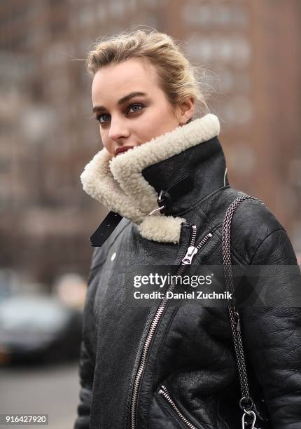 Model Maartje Verhoef is seen outside the Brock Collection show during New York Fashion Week: Women's A/W 2018 on February 9, 2018 in New York City.