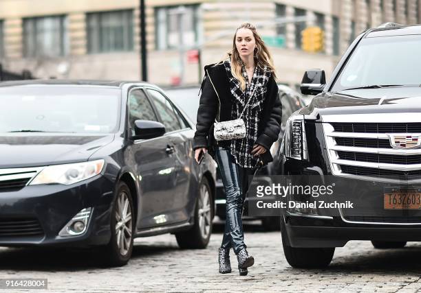 Tiernan Cowling is seen outside the Brock Collection show during New York Fashion Week: Women's A/W 2018 on February 9, 2018 in New York City.
