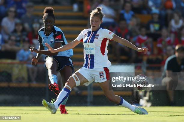 Princess Ibini of Sydney FC crosses the ball during the W-League semi final match between Sydney FC and the Newcastle Jets at Leichhardt Oval on...