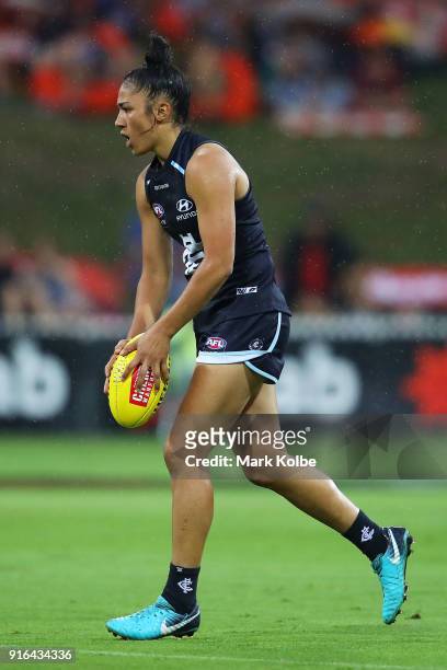 Darcy Vescio of the Blues shapes to kick during the round 20 AFLW match between the Greater Western Sydney Giants and the Carlton Blues at Drummoyne...