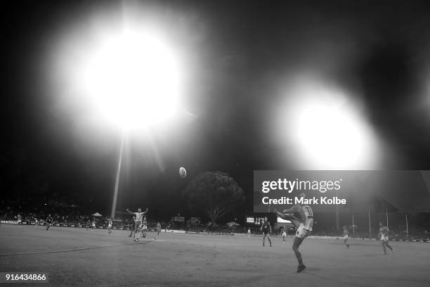 Emma Swanson of the Giants kicks at goal during the round 20 AFLW match between the Greater Western Sydney Giants and the Carlton Blues at Drummoyne...