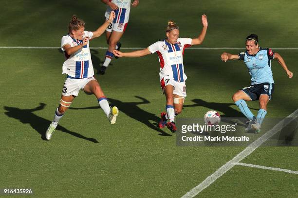 Lisa De Vanna of Sydney FC shoots during the W-League semi final match between Sydney FC and the Newcastle Jets at Leichhardt Oval on February 10,...