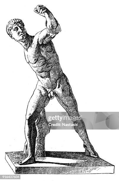 the borghese gladiator - greek statue stock illustrations