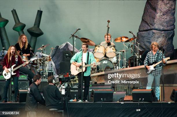 Glenn Frey of The Eagles performing live at the McAlpine Stadium in Huddersfield, 10th July 1996.